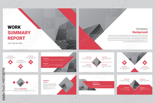 Red modern business work report slide presentation template