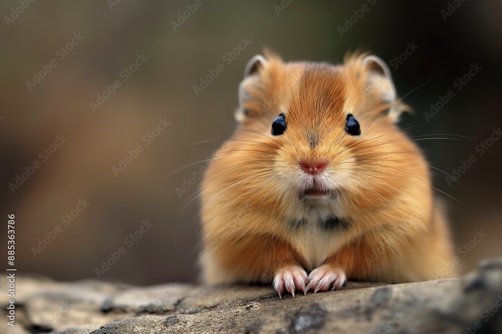 Fluffy orange hamster in a close-up shot, staring directly at the camera, with tiny paws visible on the edge of a surface. Fluffy orange hamster in a close-up shot, staring directly at the camera, with tiny paws visible on the edge of a surface.