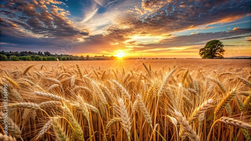 Ripe barley crops in a beautiful cultivated landscape during summer sunset , harvest, barley, crops, agriculture, cultivated, landscape photo