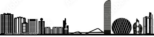 abu dhabi city skyline illustration in black and white