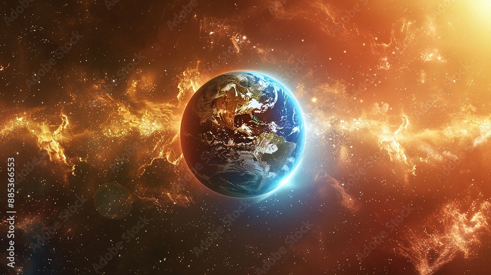 A colorful space background with a blue planet in the middle A colorful space background with a blue planet in the middle