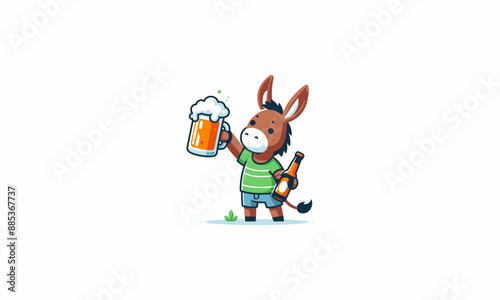 character donkey smile hold cold beer vector flat design