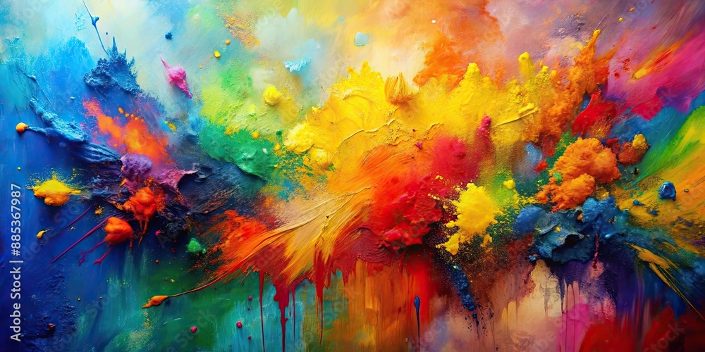 Abstract art painting with textured splashes of bright colors Abstract art painting with textured splashes of bright colors