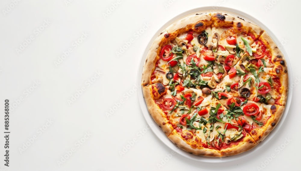 Scrumptious vegetarian pizza with fresh vegetables and melted cheese Scrumptious vegetarian pizza with fresh vegetables and melted cheese