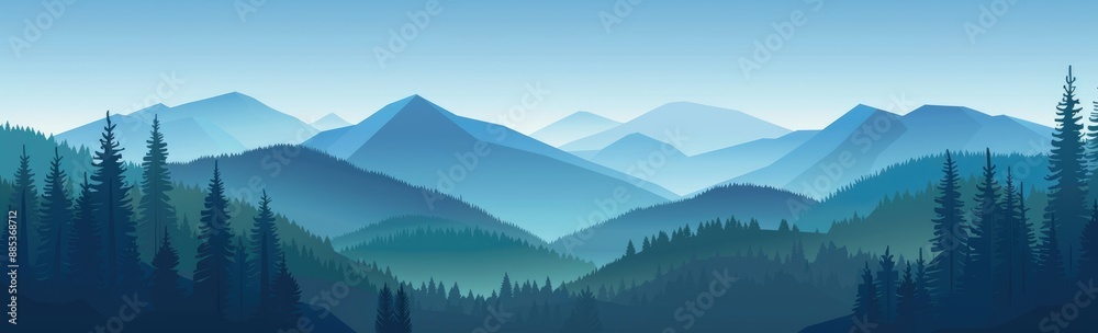 Scenic Mountain Landscape with a Silhouetted Forest Scenic Mountain Landscape with a Silhouetted Forest