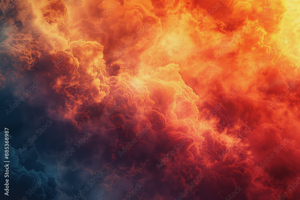 The powerful smoke is a fiery mix of red, yellow, and orange, like a volcanic eruption. The powerful smoke is a fiery mix of red, yellow, and orange, like a volcanic eruption.