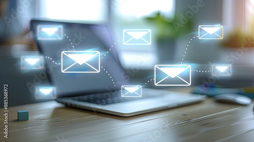 email marketing concept, email with notification alert, Direct selling project in customer list business for email 