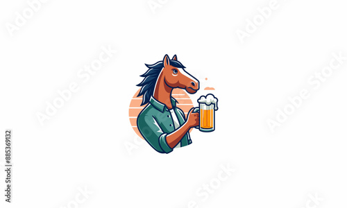 character horse smile hold cold beer vector flat design