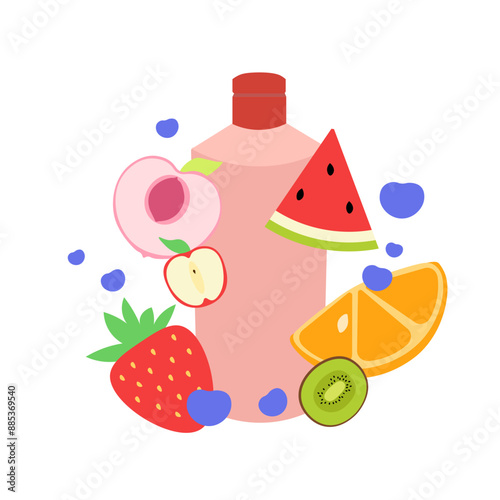 Shampoo banner. Fruits background. Flat style. Vector icons.