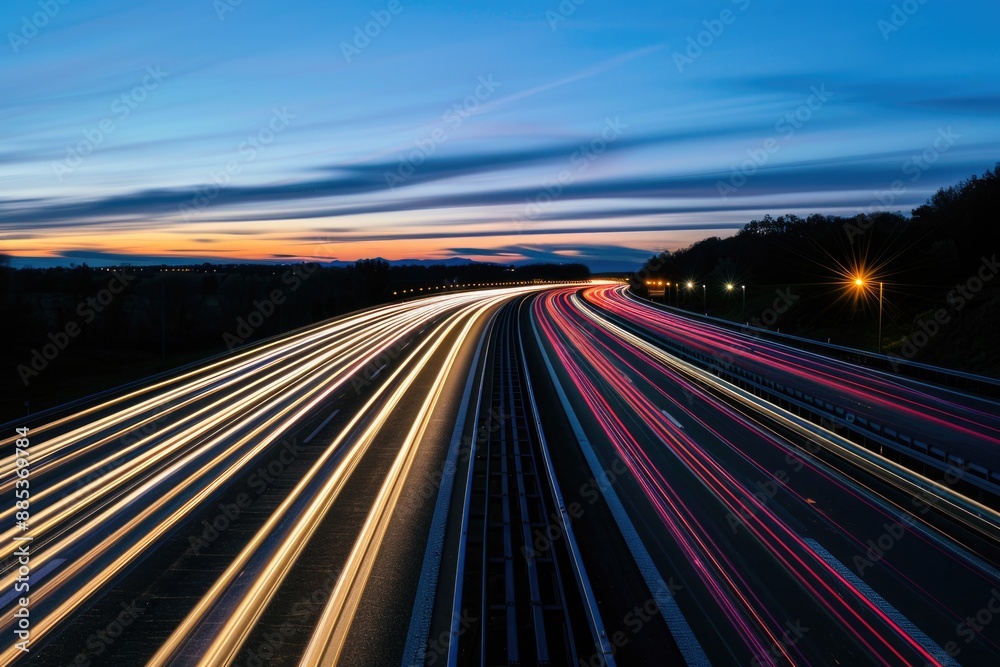 Highway in the city at night with light trails, long exposure photography. Highway in the city at night with light trails, long exposure photography.