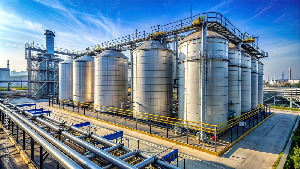 Gas storage facility with Asian-inspired steel tanks and columns in ...