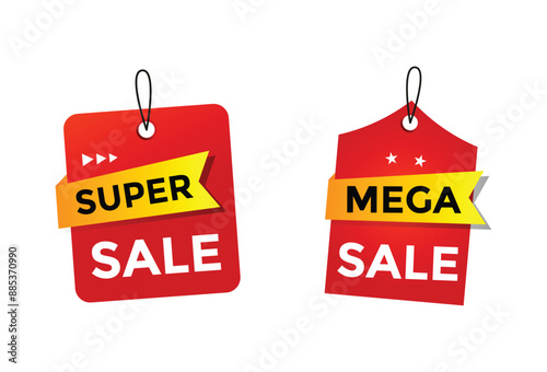 Collection of realistic sales tags with discounts Hanging mega labels and tags set