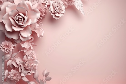 Beautiful festive frame background with paper pink floral design and copy space for text. 