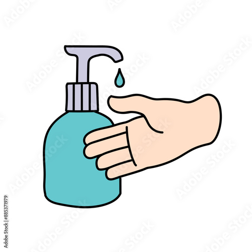 disinfected hand using disinfectant hand drawn color vector illustration
