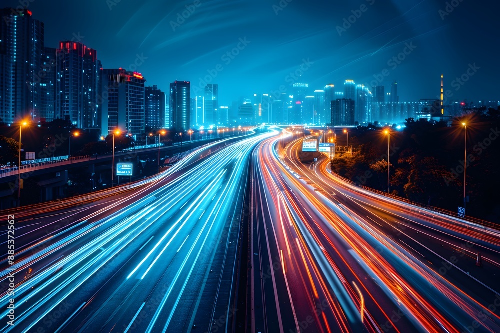 Vibrant Night Traffic in a Modern Cityscape Vibrant Night Traffic in a Modern Cityscape