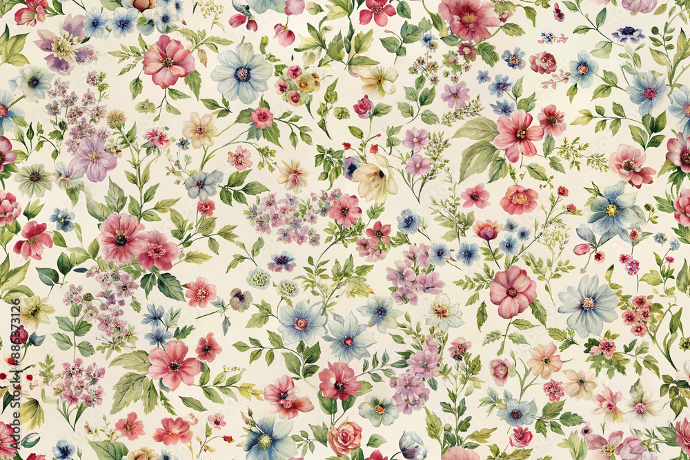 Floral Kaleidoscope: seamless pattern featuring a scattering of delicate wildflowers Floral Kaleidoscope: seamless pattern featuring a scattering of delicate wildflowers