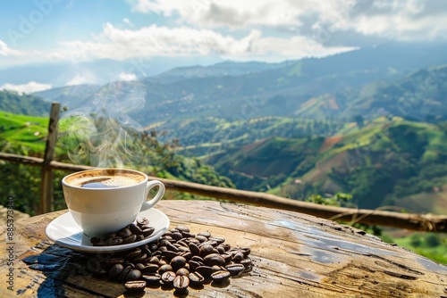 Steaming Colombian Coffee - Andes Mountains Reflection in Rich Coffee Growing Regions