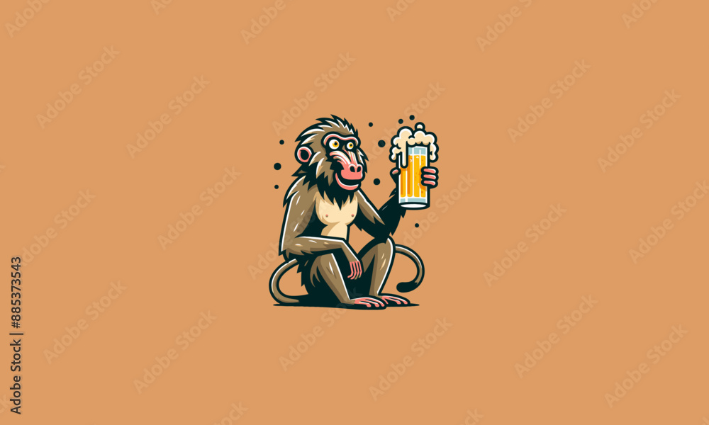 cartoon baboon hold cold beer vector flat design cartoon baboon hold cold beer vector flat design
