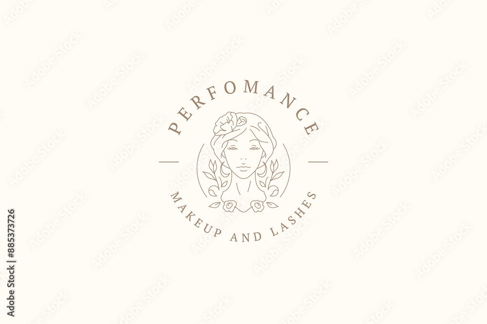Romantic beauty woman with flowers face outline logo design template vector illustration Romantic beauty woman with flowers face outline logo design template vector illustration