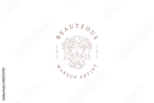 Wallpaper Mural Female portrait bust with flowers and leaves outline logo design template vector illustration Torontodigital.ca