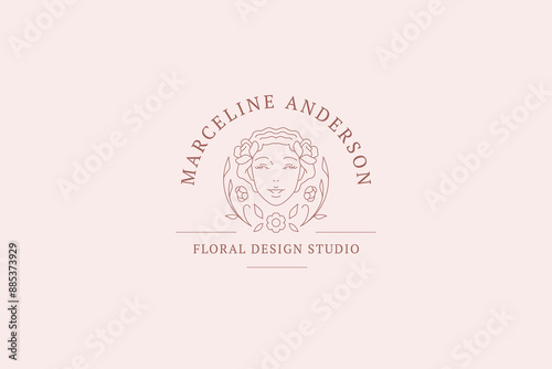 Flower female beauty face outline logo design template for spa studio vector illustration