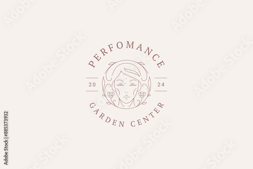 Blossom floral woman face circle outline logo design template for spa vector illustration