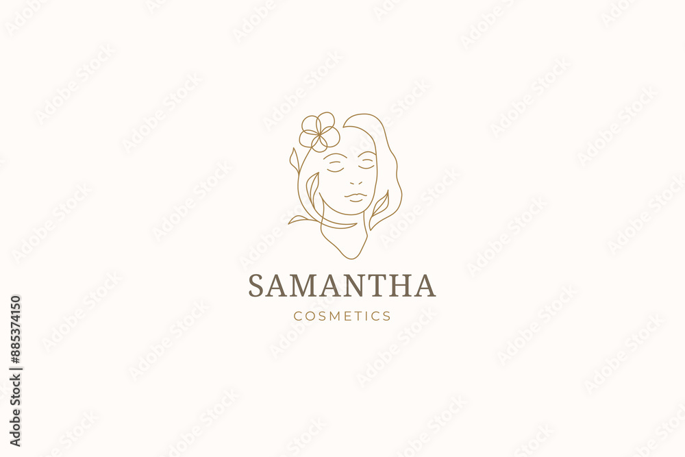 Woman portrait with flower in hair continuous line logo design template vector illustration Woman portrait with flower in hair continuous line logo design template vector illustration
