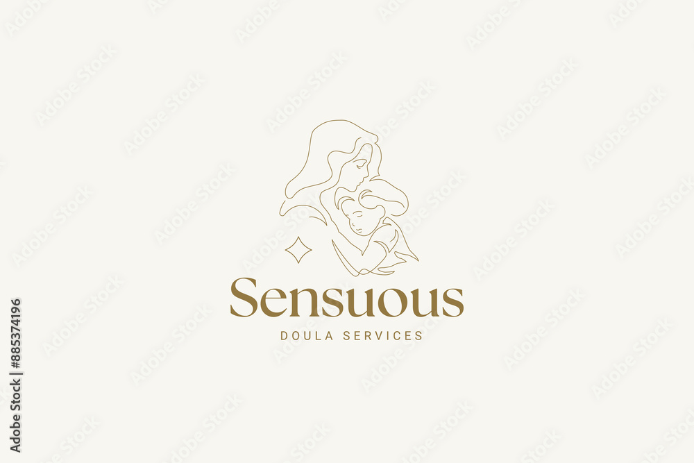 Mother embrace little baby daughter with love continuous line logo design template vector Mother embrace little baby daughter with love continuous line logo design template vector