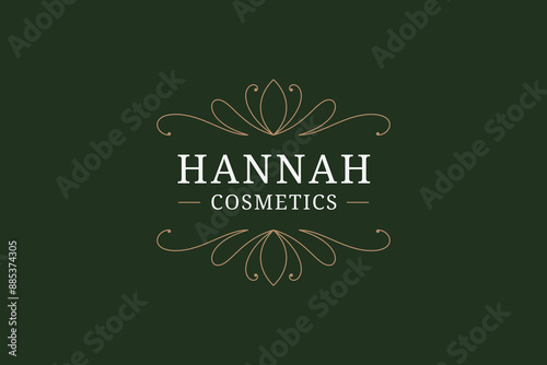 Flourish floral luxury golden line logo design template for premium cosmetics vector illustration