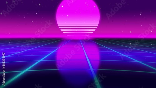 4K Synthwave 80s style retro background video. Sci-fi seamless animation