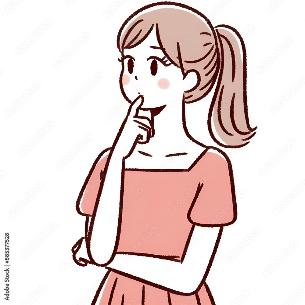 a woman pondering with her hand on her chin. Generative ai a woman pondering with her hand on her chin. Generative ai