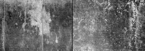 Two types grey concrete wall with scratches background.