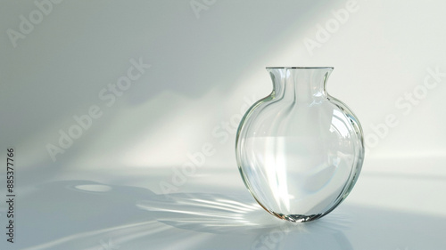 Transparent glass vase on a clear white bacgground photo