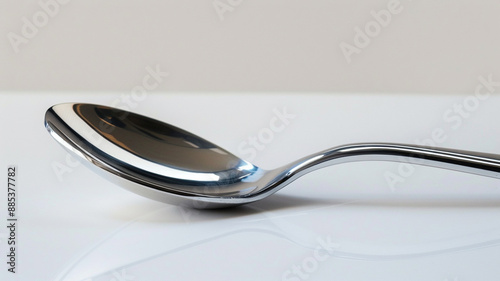 Stainless steel spoon on a clear white bacgground photo