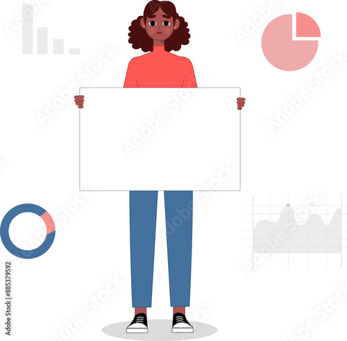 Business Woman Holding a white board with vector business