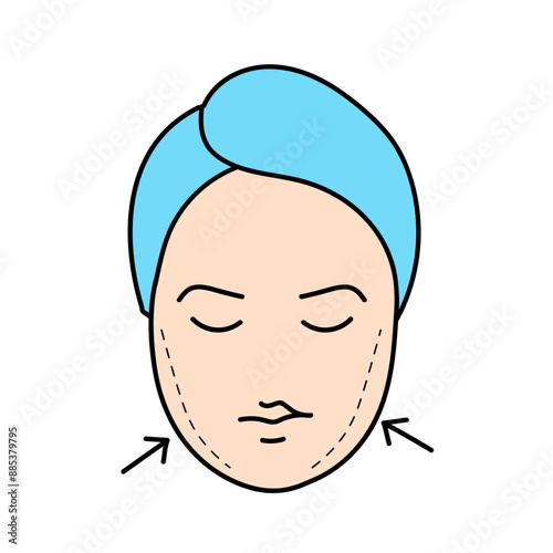 women beauty plastic surgery cheeks augmentation hand drawn color vector illustration
