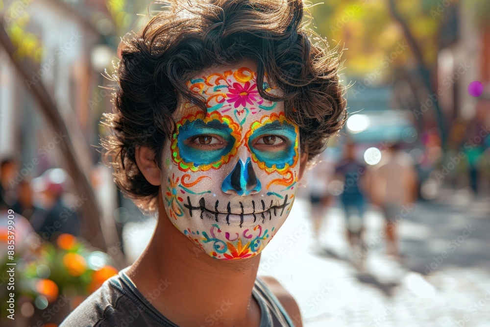 young man makeup in the form of sugar skulls celebrating The day of the Dead in Mexico. Cultural holiday and traditions in Mexico. Dia de los Muertos young man makeup in the form of sugar skulls celebrating The day of the Dead in Mexico. Cultural holiday and traditions in Mexico. Dia de los Muertos
