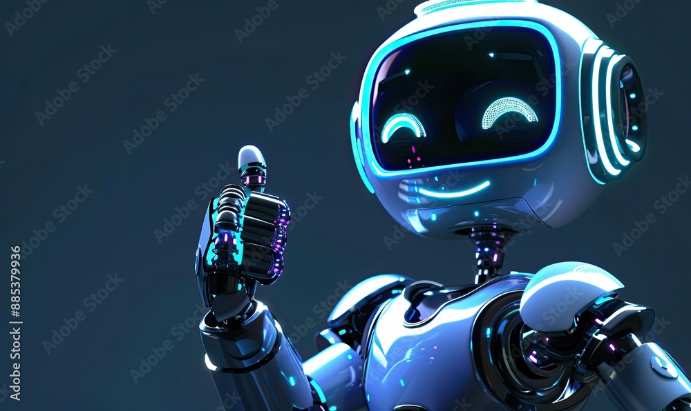 A robot with a thumbs up gesture on its face A robot with a thumbs up gesture on its face