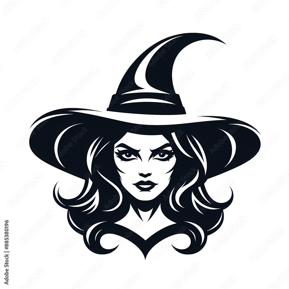 halloween witch with a hat - portrait of a scary witch - icon. halloween witch with a hat - portrait of a scary witch - icon.