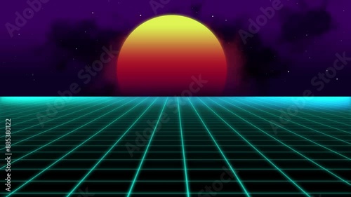 4K Synthwave 80s style retro background video. Sci-fi seamless animation