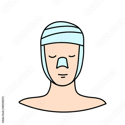 women beauty plastic surgery face and noose augmentation hand drawn color vector illustration