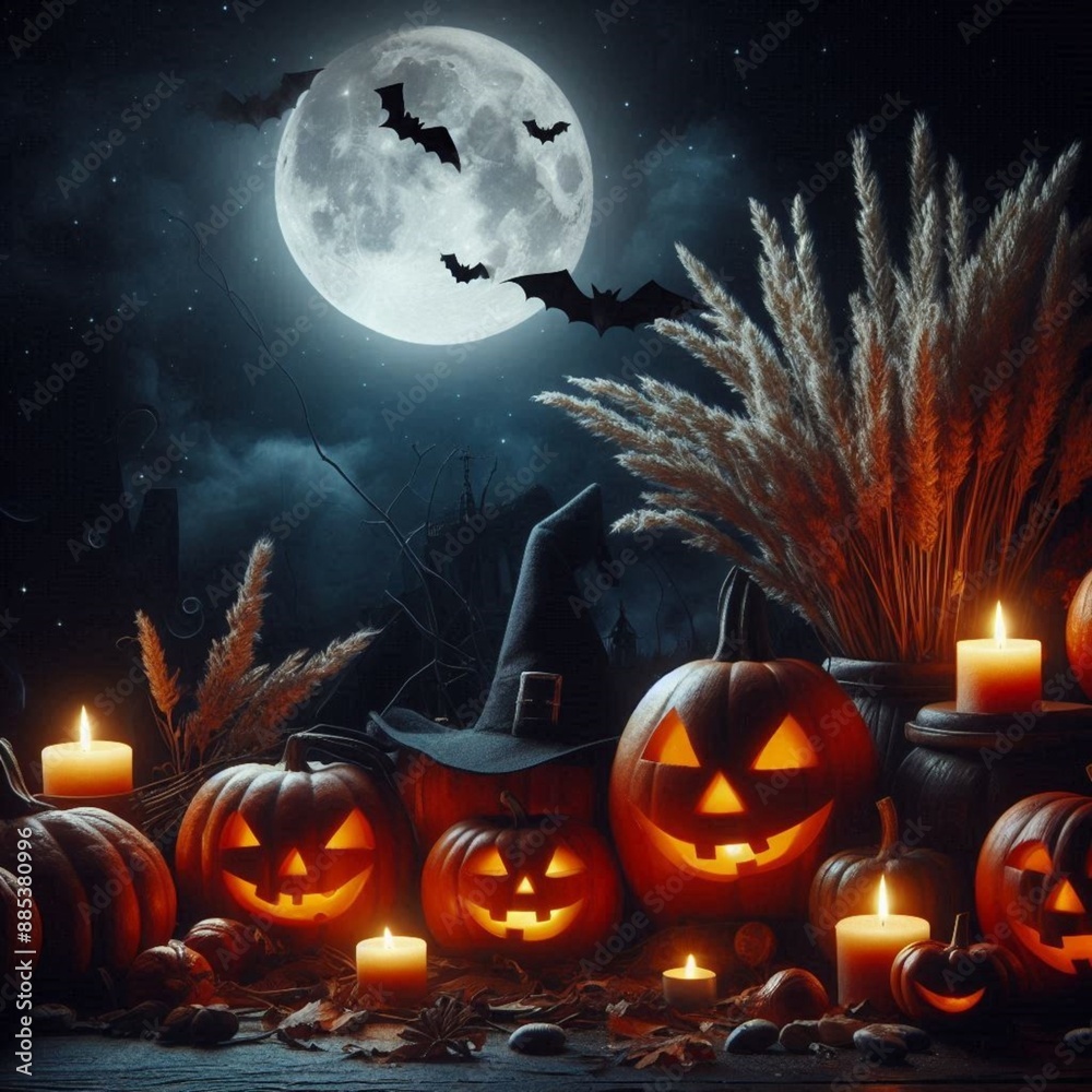 Naklejka premium halloween scene theme in the night and low light