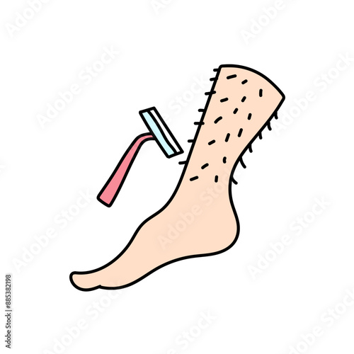 leg hair shaving hand drawn color vector illustration