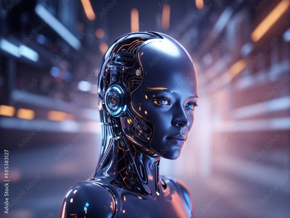 The girl's head is a robot. Technologies of the future and present. The girl's head is a robot. Technologies of the future and present.