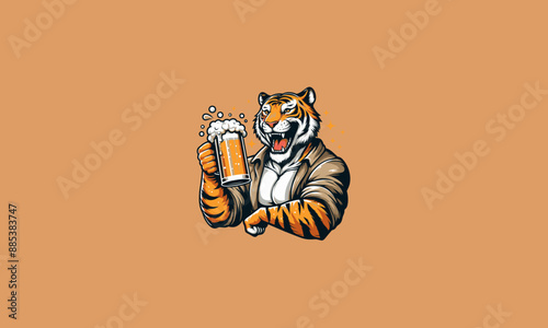 character tiger hold cold beer vector flat design