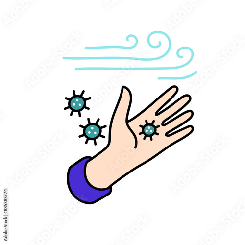 wind carried viruses hand drawn color vector illustration