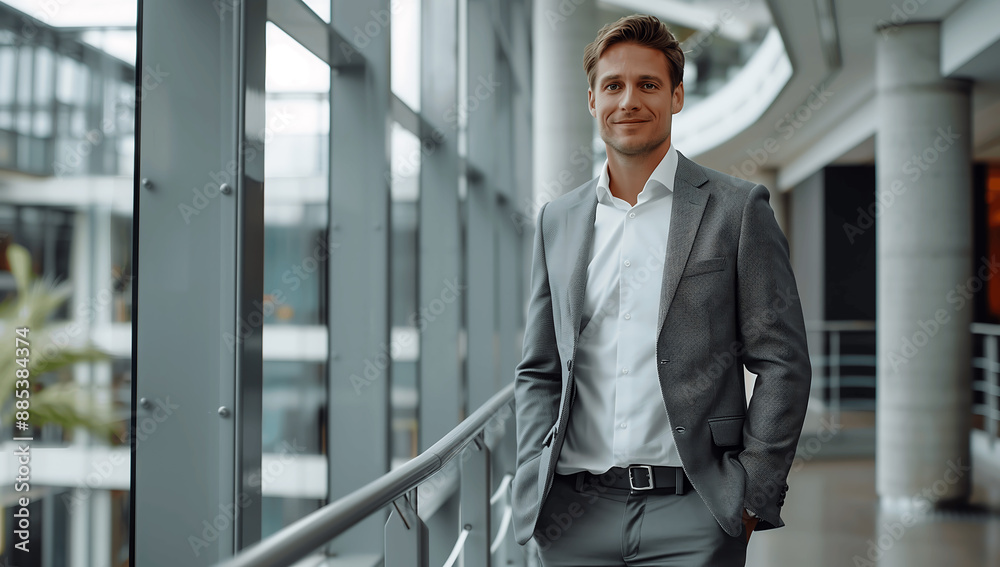 Professional Businessman in Modern Office Atrium with Architectural Design Professional Businessman in Modern Office Atrium with Architectural Design