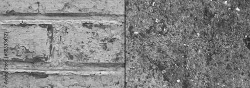 Two types grey concrete wall with scratches background.