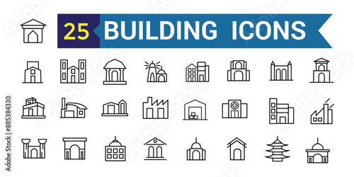 Building line icon set. Outline icon collection. Editable vector stroke.