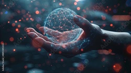Hand holding Global network connection to big data around the world.a nd tecnology internet metaverse concept 